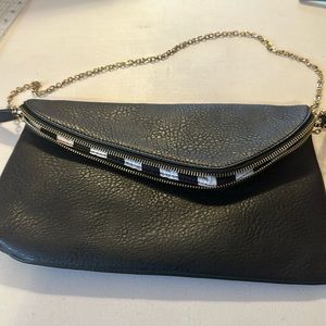 Urban Expressions Purse Black Vegan Leather Flap Clutch /Crossbody Strap
